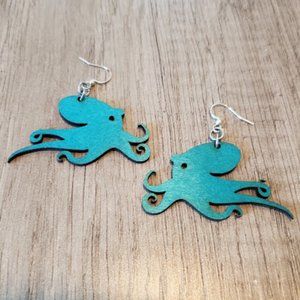 Turquoise wooden octopus earrings